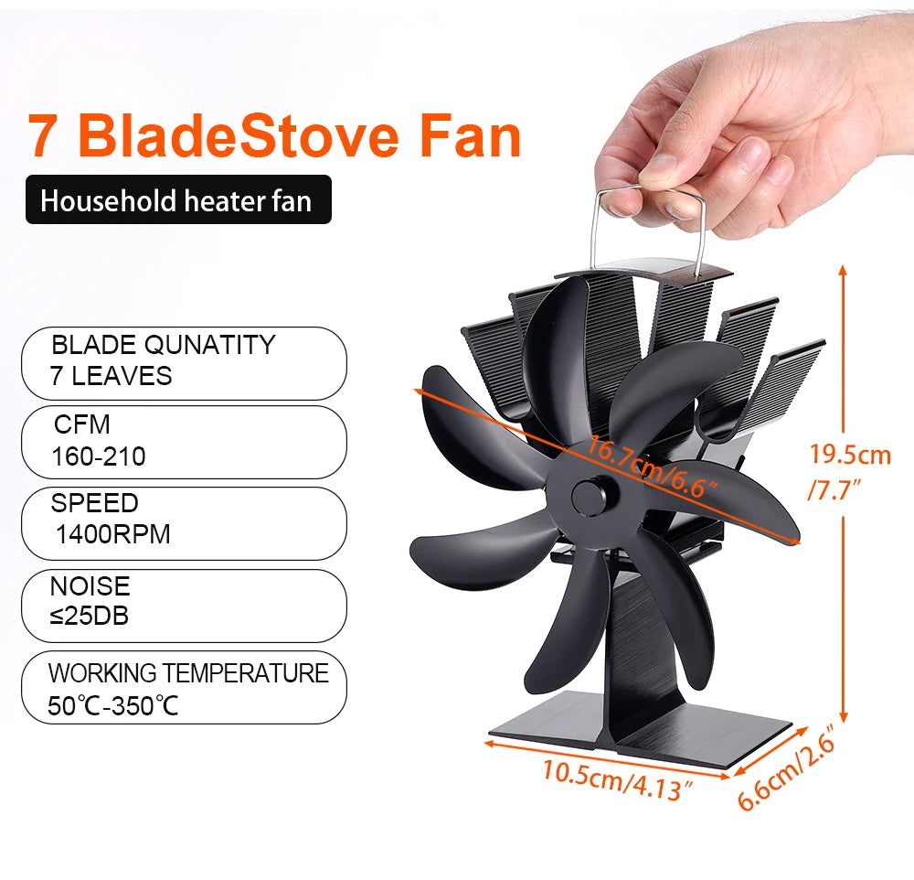 7-Blade Heat Powered Stove Fan